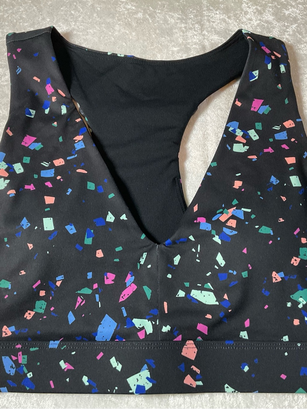 Fabletics Black Sports Bra with Multicolor Confetti Print
